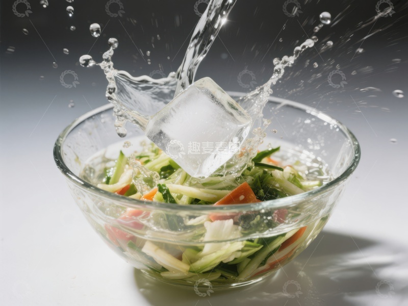 高清大图下载【趣麦麦图】冰块落入蔬菜沙拉瞬间