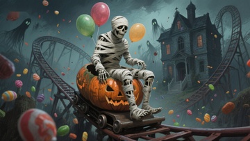 木乃伊骑南瓜车游乐园夜景