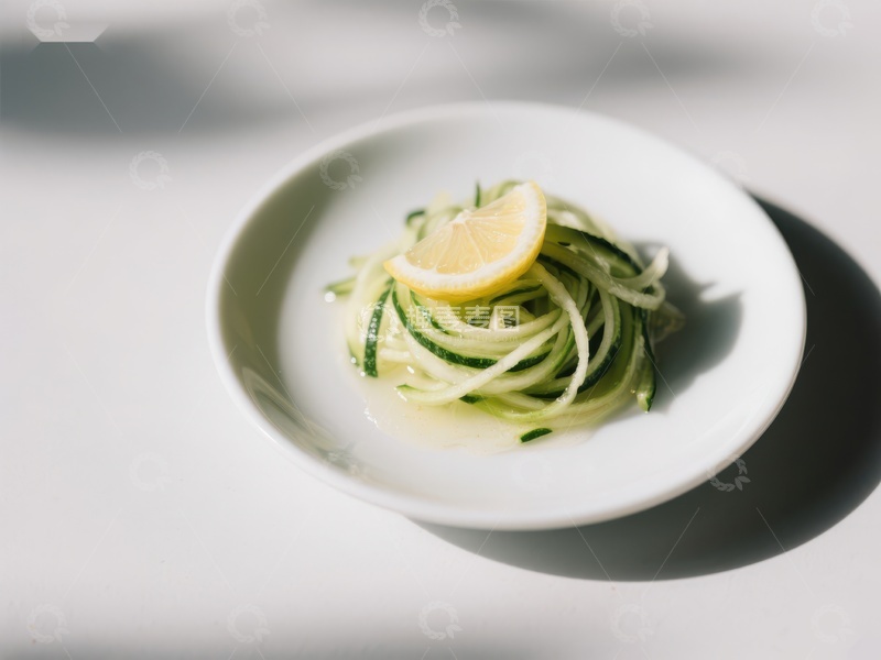 高清大图下载【趣麦麦图】清新柠檬黄瓜丝盘中呈现