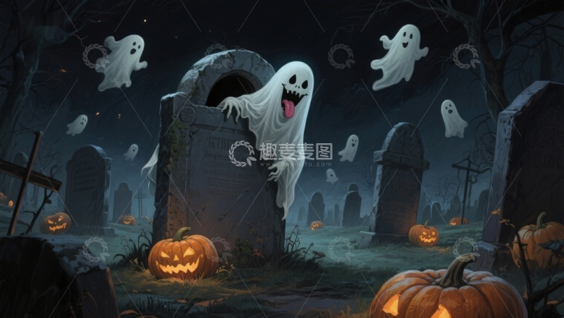 高清大图下载【趣麦麦图】墓地幽灵与南瓜灯的万圣夜
