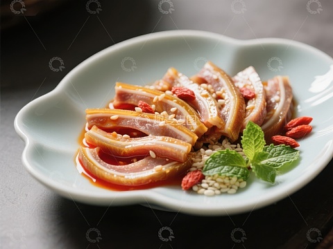 精致摆盘的腌制肉类料理