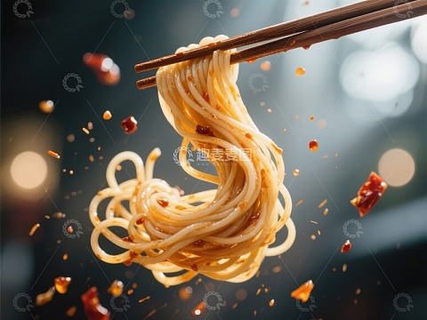筷子夹起热腾腾的面条