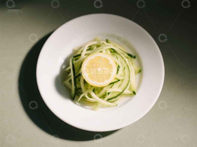 高清大图下载【趣麦麦图】柠檬片配黄瓜丝的清新沙拉