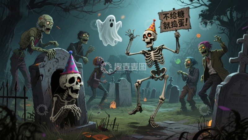 高清大图下载【趣麦麦图】万圣节墓地狂欢派对