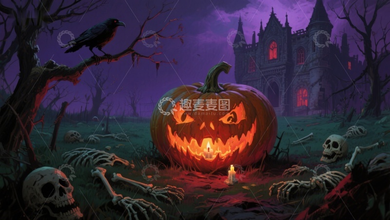 高清大图下载【趣麦麦图】万圣节南瓜灯与幽灵城堡