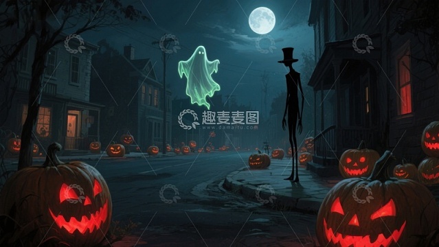 月夜幽灵与南瓜灯的神秘街道
