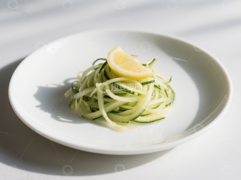 高清大图下载【趣麦麦图】盘中的黄瓜丝配柠檬片
