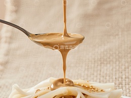 浓稠酱汁缓缓浇在食物上