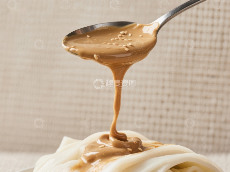 高清大图下载【趣麦麦图】浓稠酱料从勺中缓缓滴落