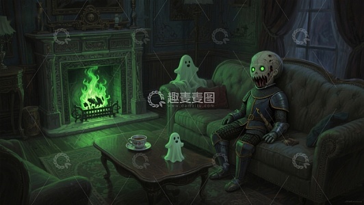 幽灵与骷髅在客厅的温馨时光