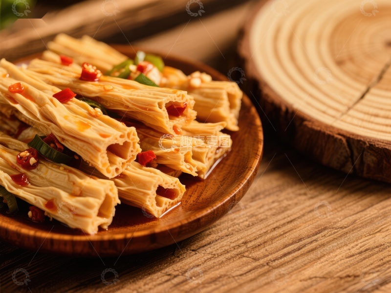 高清大图下载【趣麦麦图】美味豆皮卷配辣椒点缀