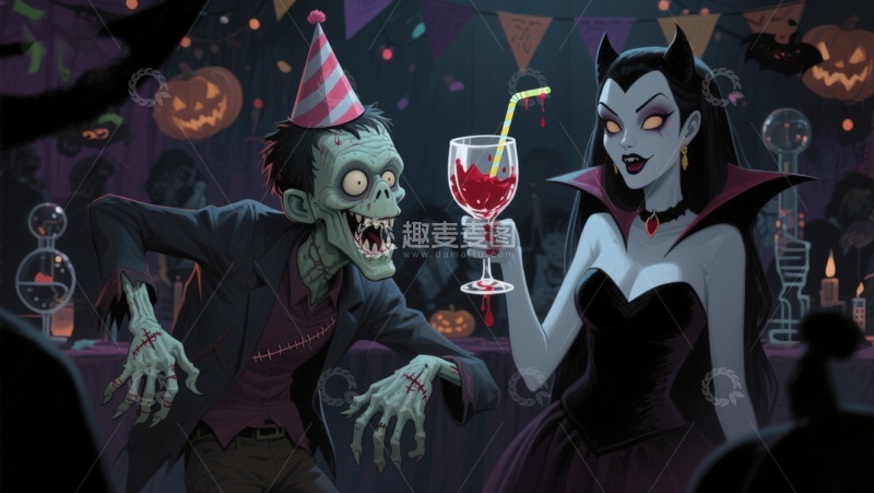 高清大图下载【趣麦麦图】-僵尸与吸血鬼共度万圣夜