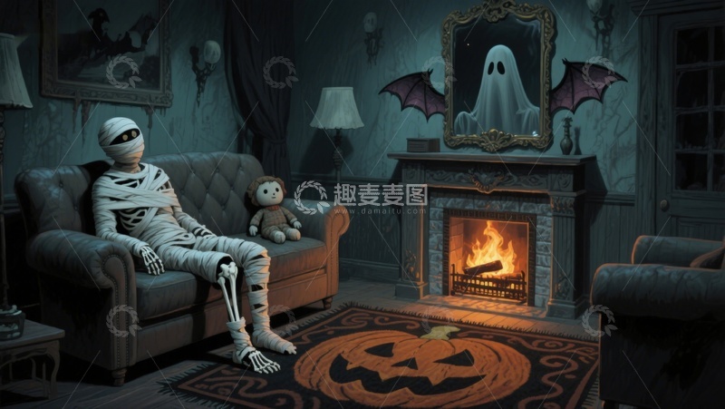 高清大图下载【趣麦麦图】万圣夜的温馨客厅