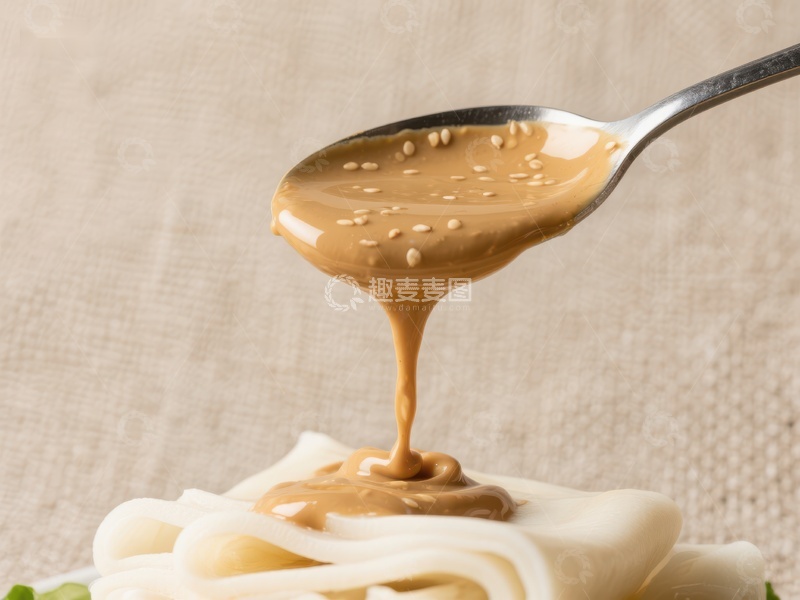 高清大图下载【趣麦麦图】勺子舀起浓郁酱汁淋在食物上