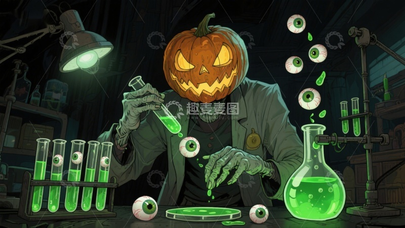 高清大图下载【趣麦麦图】南瓜头科学家在实验室进行神秘实验