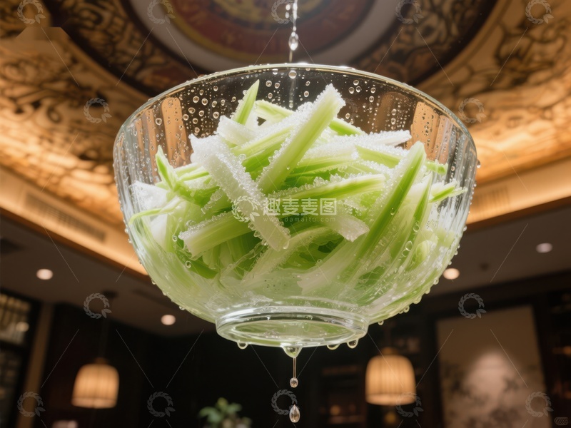 高清大图下载【趣麦麦图】透明碗中滴水的青色蔬菜