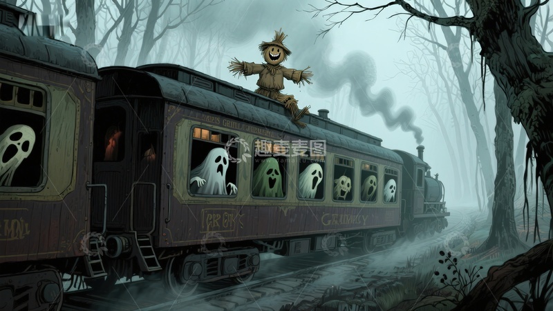 高清大图下载【趣麦麦图】幽灵列车上的稻草人