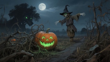 月夜下的南瓜灯与巫婆