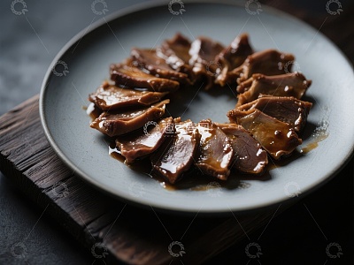 精致摆盘的酱肉片