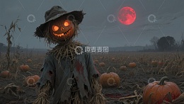 南瓜灯 scarecrow 在月光下的田野