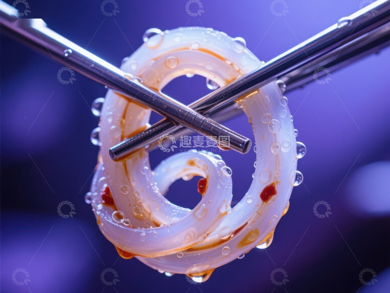 高清大图下载【趣麦麦图】筷子夹起的鱿鱼圈特写