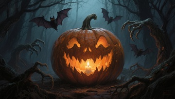 万圣节南瓜灯与飞蝠的神秘森林