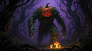 南瓜怪物在幽暗森林中