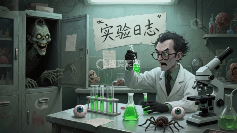 高清大图下载【趣麦麦图】疯狂科学家在实验室进行诡异实验