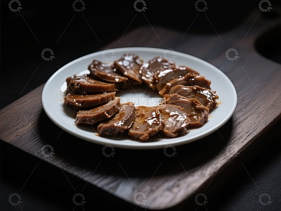 盘中摆放的酱肉特写
