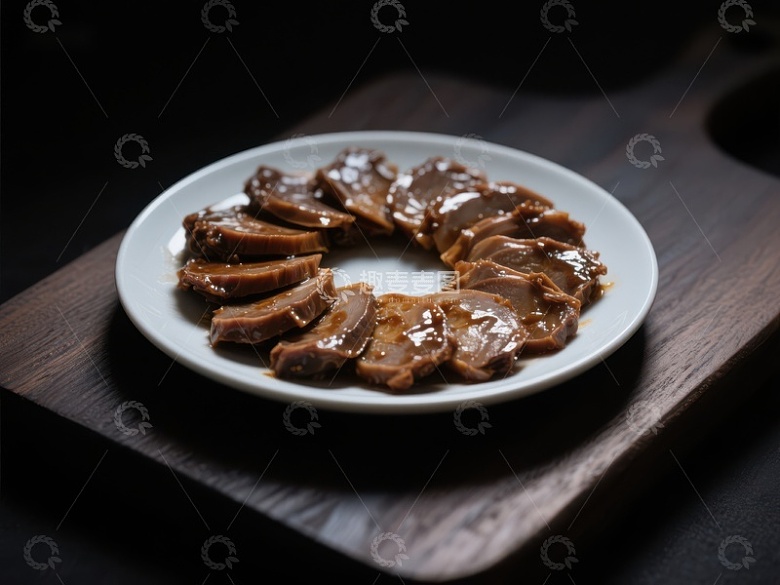 盘中摆放的酱肉特写