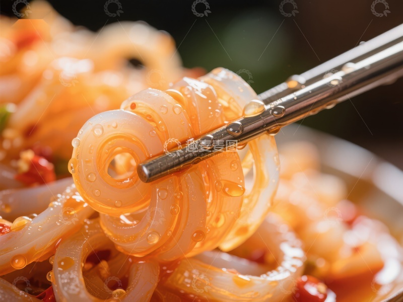 高清大图下载【趣麦麦图】筷子夹起晶莹剔透的凉粉