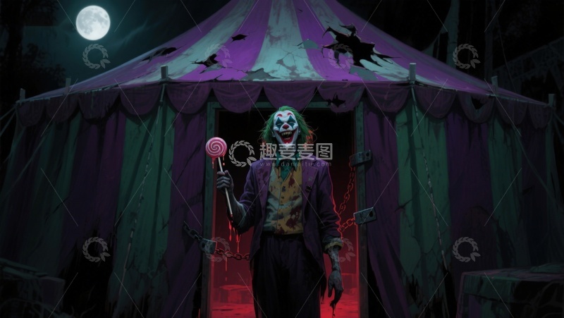 高清大图下载【趣麦麦图】小丑夜幕下的神秘帐篷