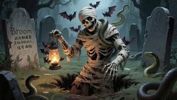 墓地中的木乃伊与蛇