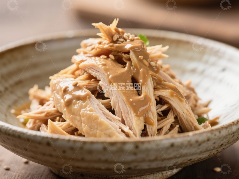 高清大图下载【趣麦麦图】芝麻酱拌鸡丝美食特写