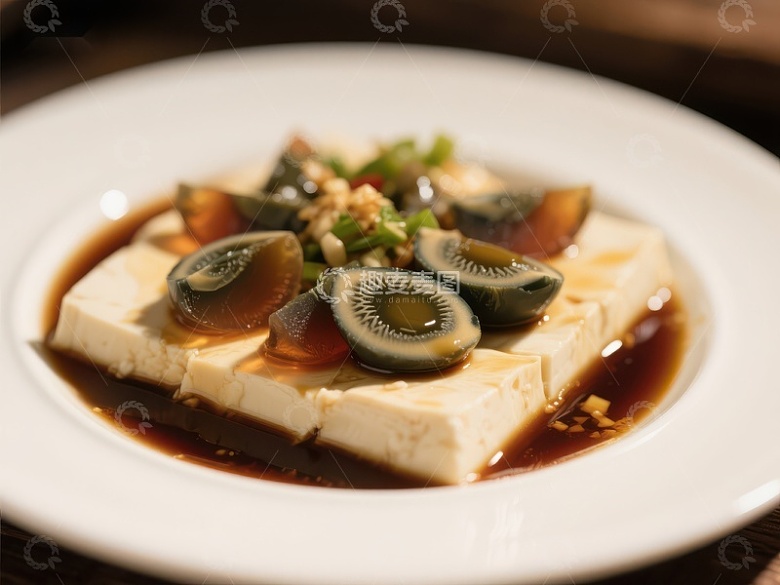 皮蛋豆腐配酱油调味