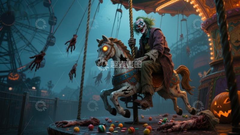 高清大图下载【趣麦麦图】夜幕下的诡异旋转木马