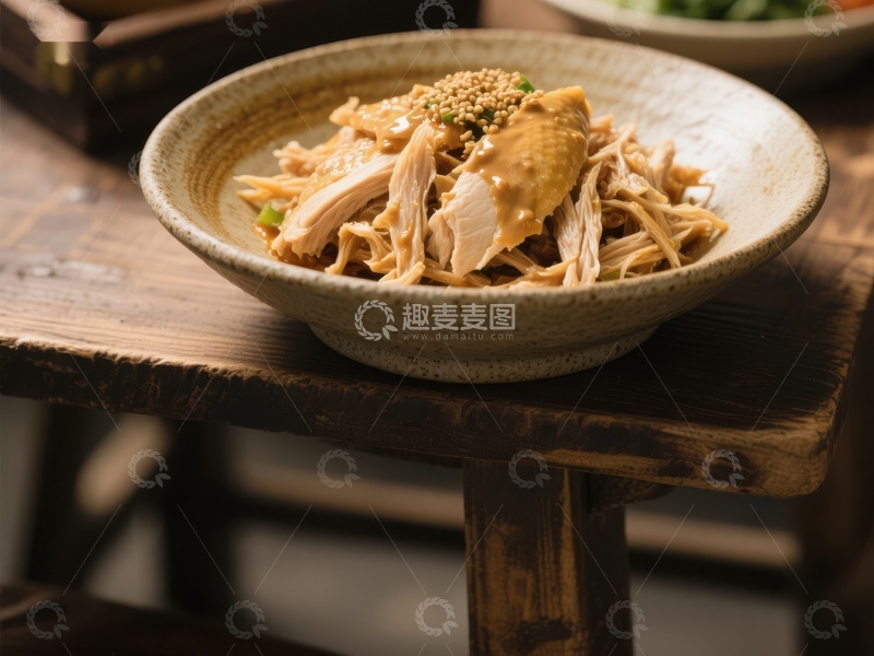 高清大图下载【趣麦麦图】芝麻鸡丝拌面，传统美食
