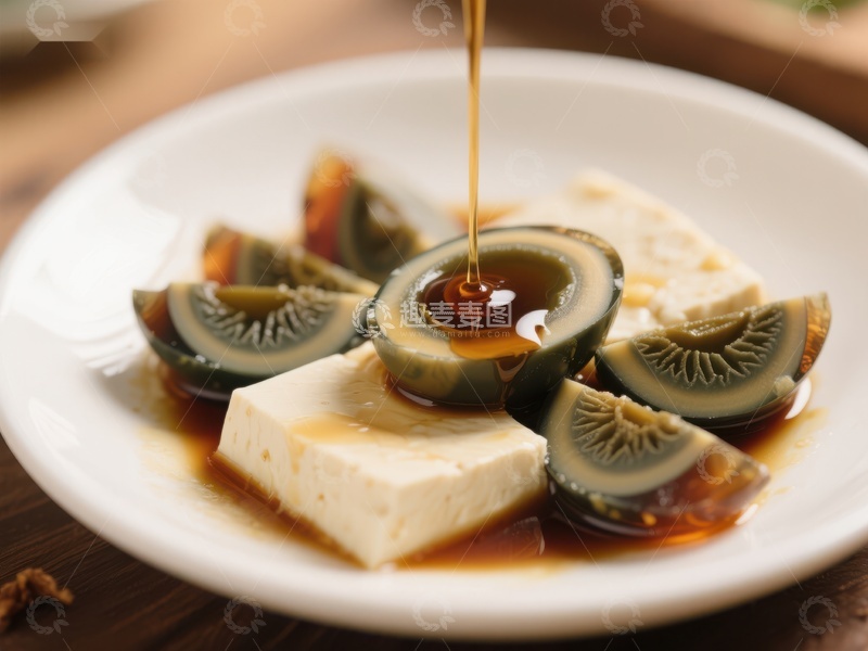 高清大图下载【趣麦麦图】皮蛋豆腐配酱油，经典中式凉菜