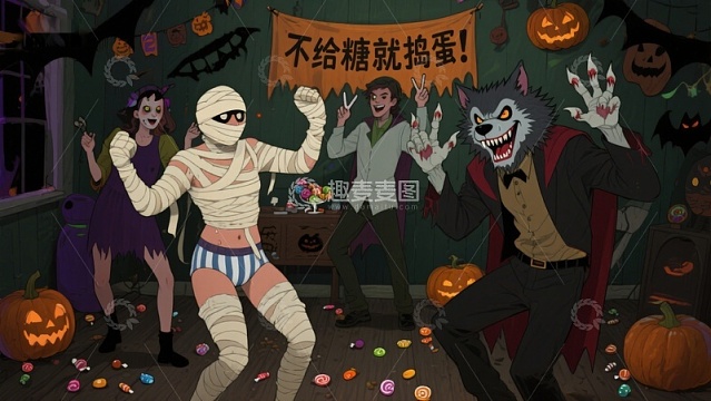 万圣节派对上的欢乐角色