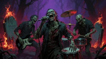 僵尸乐队在墓地演奏