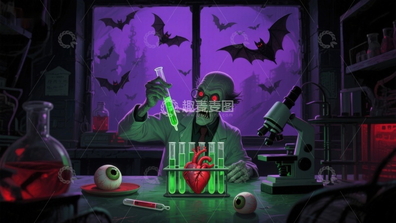 高清大图下载【趣麦麦图】实验室中的绿色科学家进行神秘实验