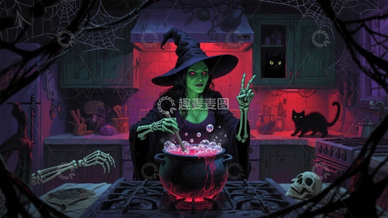高清大图下载【趣麦麦图】女巫在厨房施魔法