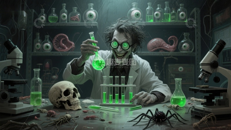 高清大图下载【趣麦麦图】疯狂科学家在实验室进行化学实验