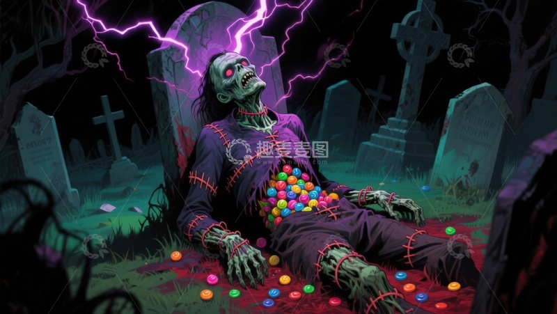高清大图下载【趣麦麦图】墓地中的糖果僵尸
