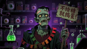 僵尸手持标语，背景实验室