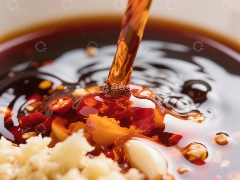 高清大图下载【趣麦麦图】辣椒蒜蓉酱中倒入酱油的瞬间