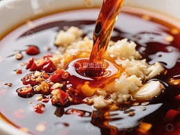 辣椒蒜蓉酱汁倾倒特写