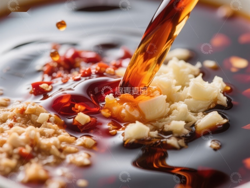 高清大图下载【趣麦麦图】酱油浇淋蒜末辣椒特写