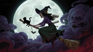 巫女夜空飞行，黑猫相伴