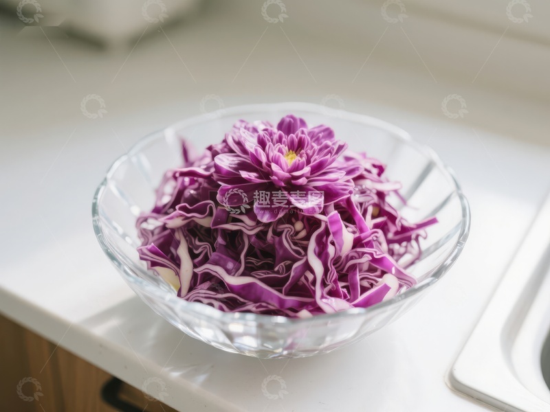 高清大图下载【趣麦麦图】玻璃碗中的紫色卷心菜